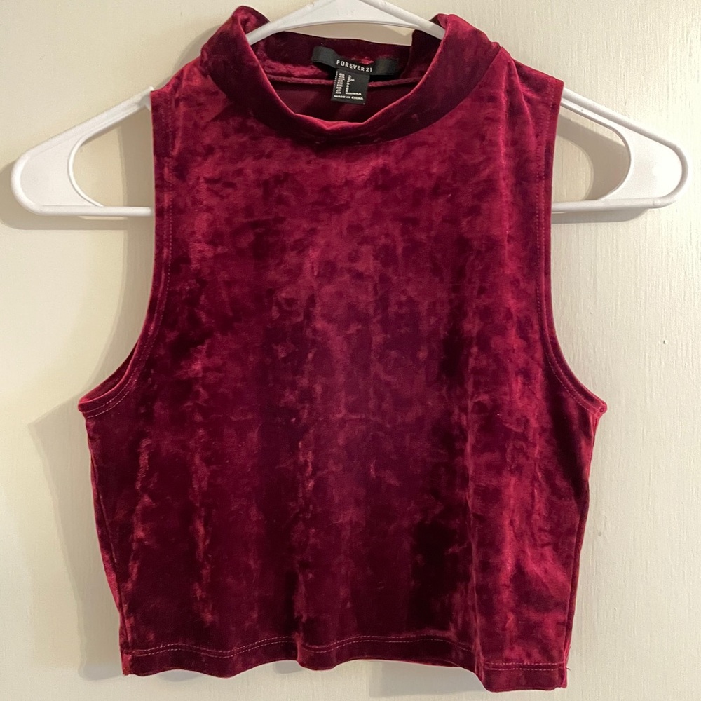 Crushed red velvet sleeveless crop top